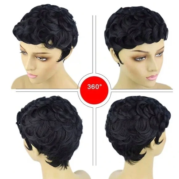 Glueless Short Black Curly Pixie Wig - Picture 2 of 7